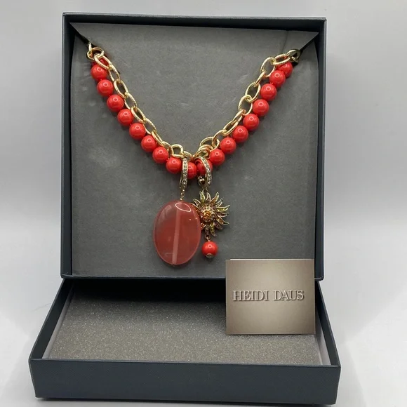 Heidi Daus Loop Back Around Transformable Charms Long Necklace Coral 52”L - Picture 2 of 13